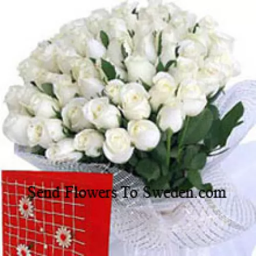 Basket Of 101 White Roses With A Free Greeting Card